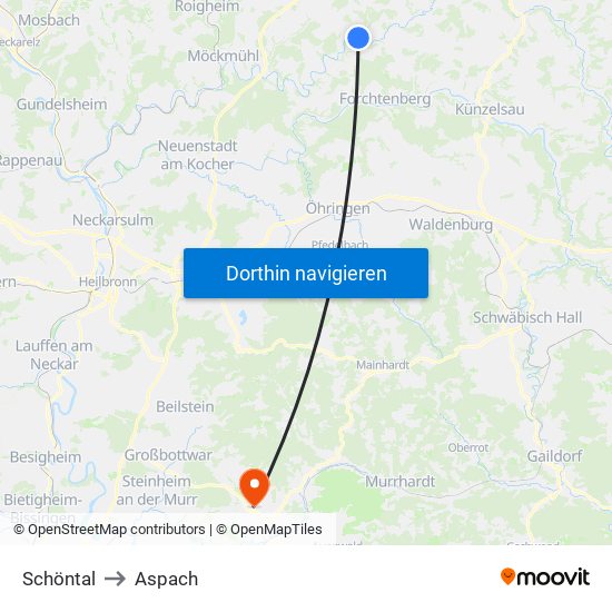 Schöntal to Aspach map