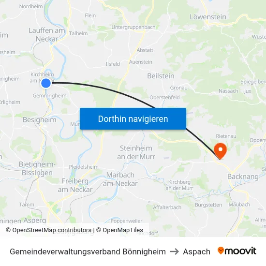 Gemeindeverwaltungsverband Bönnigheim to Aspach map