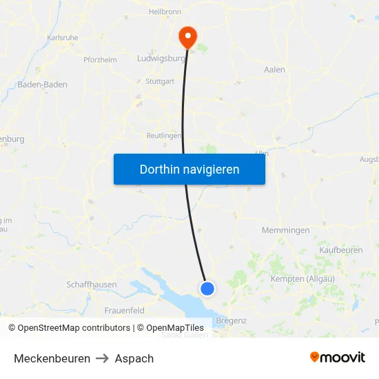 Meckenbeuren to Aspach map