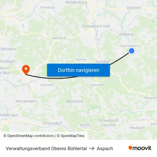 Verwaltungsverband Oberes Bühlertal to Aspach map
