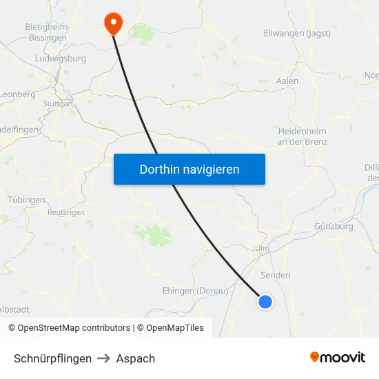 Schnürpflingen to Aspach map
