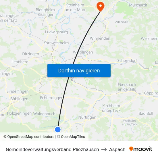 Gemeindeverwaltungsverband Pliezhausen to Aspach map