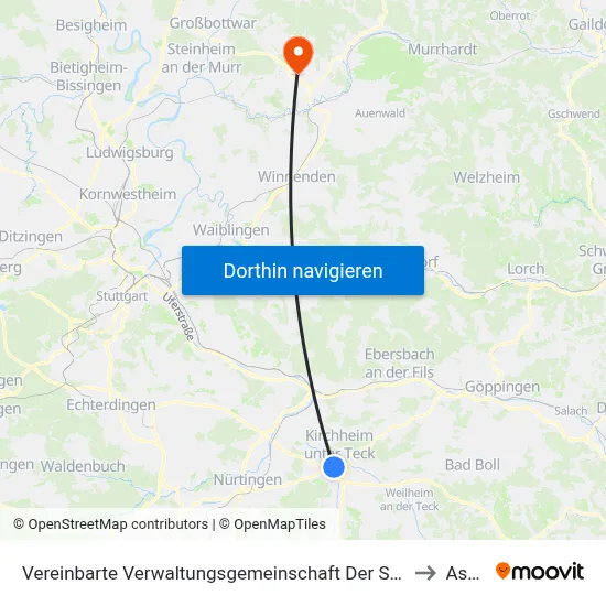 Vereinbarte Verwaltungsgemeinschaft Der Stadt Kirchheim Unter Teck to Aspach map