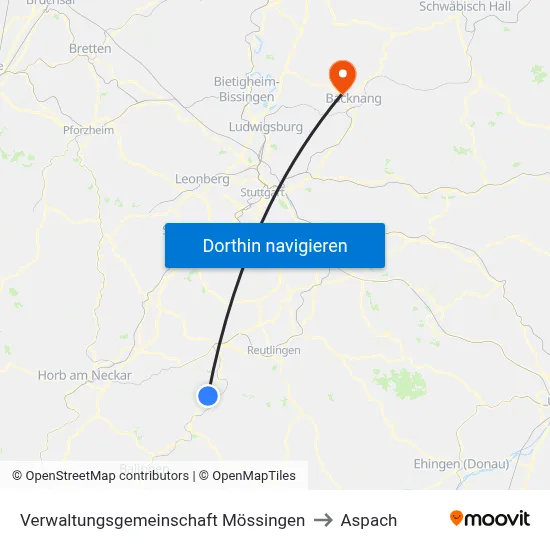 Verwaltungsgemeinschaft Mössingen to Aspach map