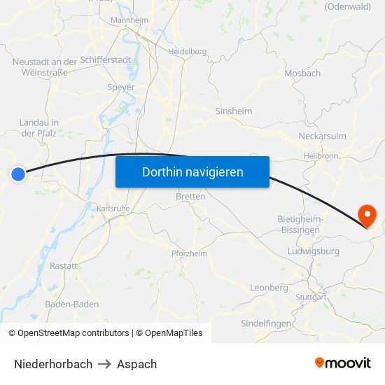 Niederhorbach to Aspach map