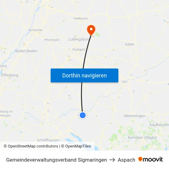 Gemeindeverwaltungsverband Sigmaringen to Aspach map
