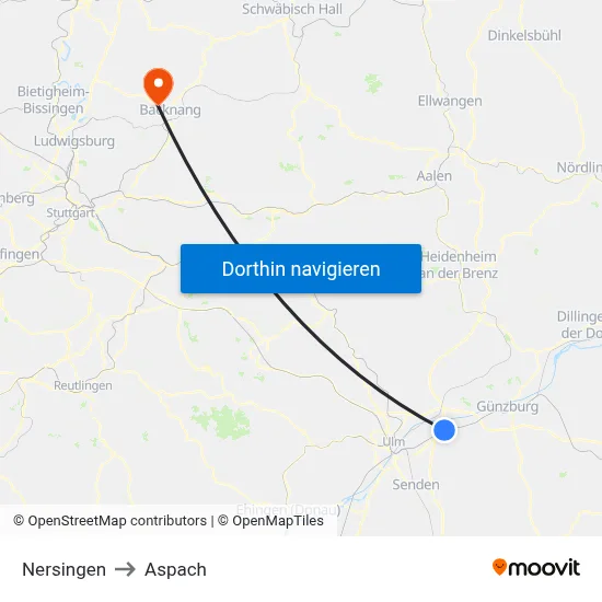 Nersingen to Aspach map