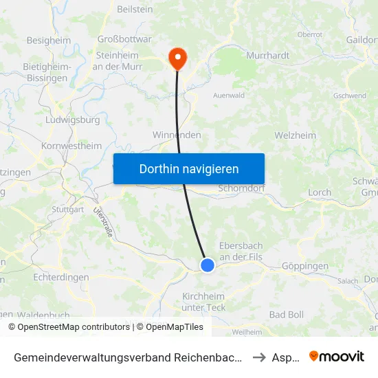 Gemeindeverwaltungsverband Reichenbach An Der Fils to Aspach map