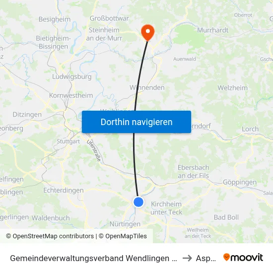 Gemeindeverwaltungsverband Wendlingen am Neckar to Aspach map