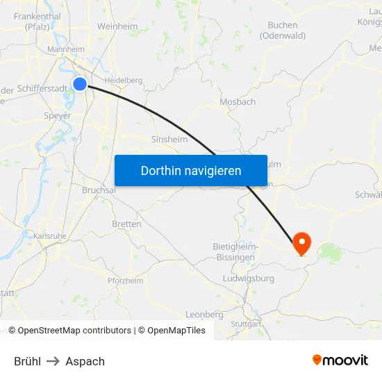 Brühl to Aspach map