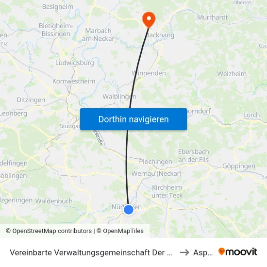 Vereinbarte Verwaltungsgemeinschaft Der Stadt Nürtingen to Aspach map