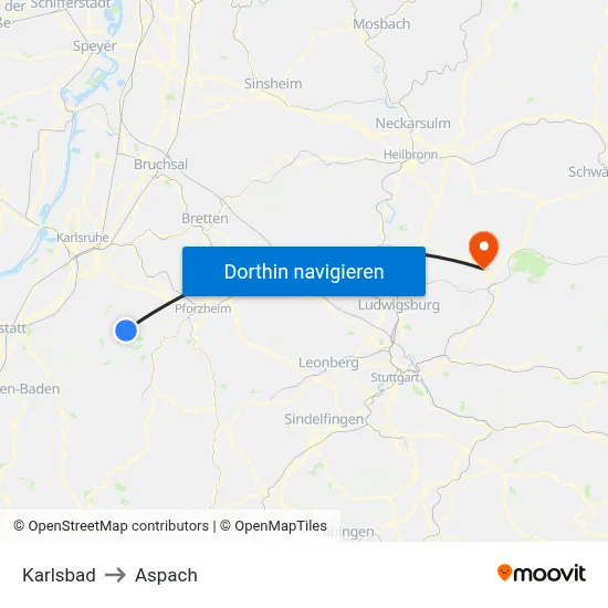 Karlsbad to Aspach map