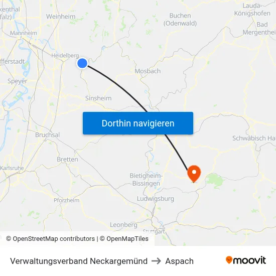 Verwaltungsverband Neckargemünd to Aspach map