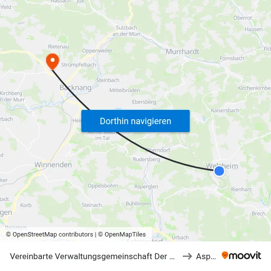 Vereinbarte Verwaltungsgemeinschaft Der Stadt Welzheim to Aspach map