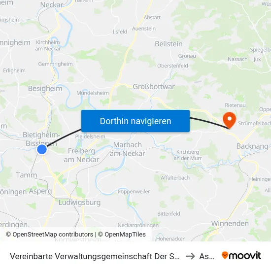 Vereinbarte Verwaltungsgemeinschaft Der Stadt Bietigheim-Bissingen to Aspach map