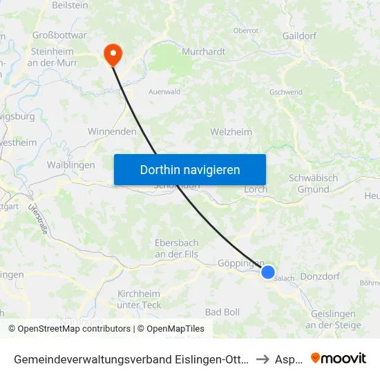 Gemeindeverwaltungsverband Eislingen-Ottenbach-Salach to Aspach map