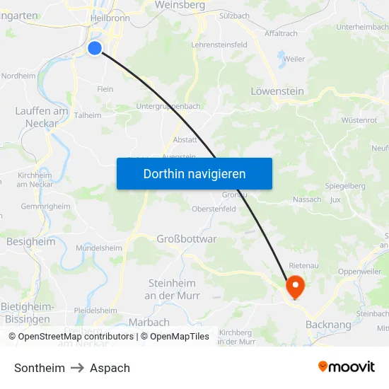 Sontheim to Aspach map