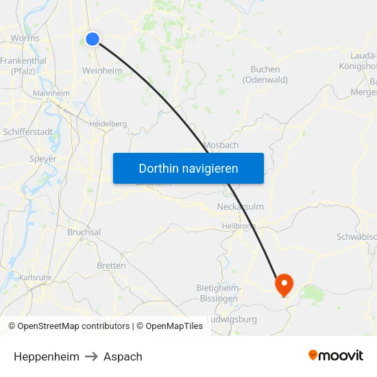 Heppenheim to Aspach map