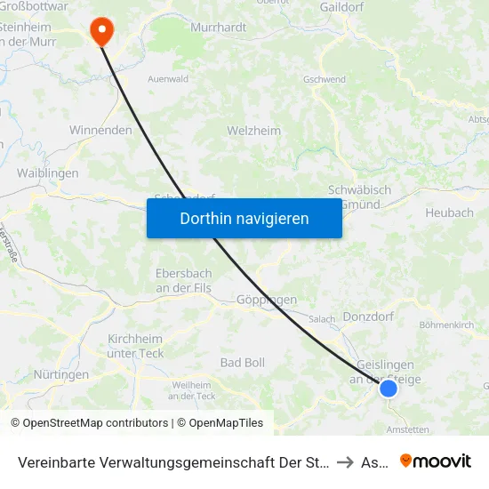 Vereinbarte Verwaltungsgemeinschaft Der Stadt Geislingen An Der Steige to Aspach map