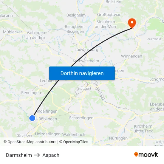 Darmsheim to Aspach map