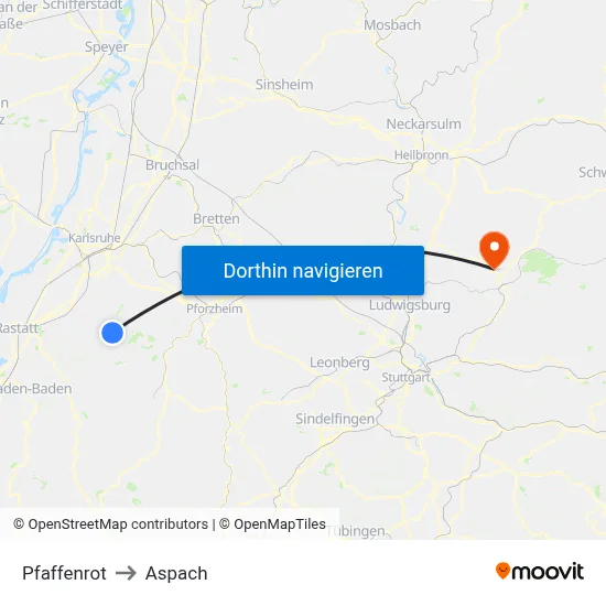 Pfaffenrot to Aspach map