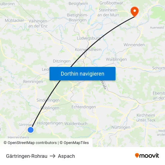 Gärtringen-Rohrau to Aspach map