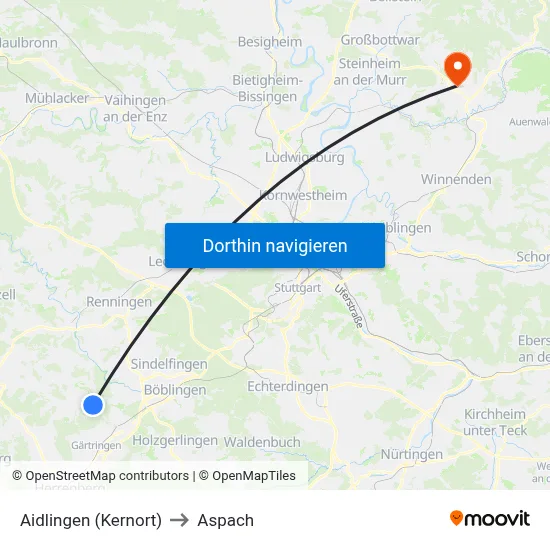 Aidlingen (Kernort) to Aspach map