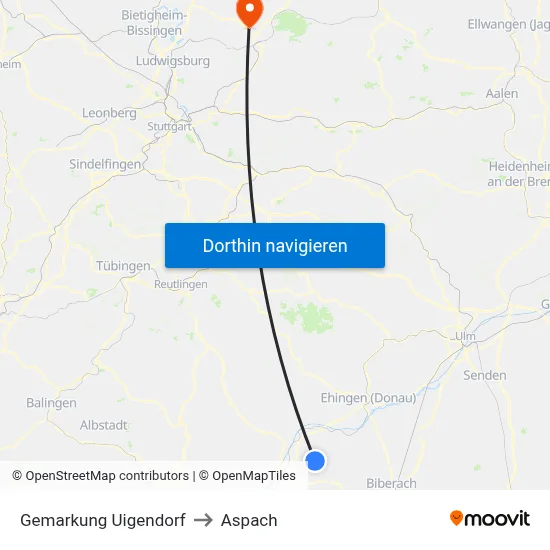 Gemarkung Uigendorf to Aspach map