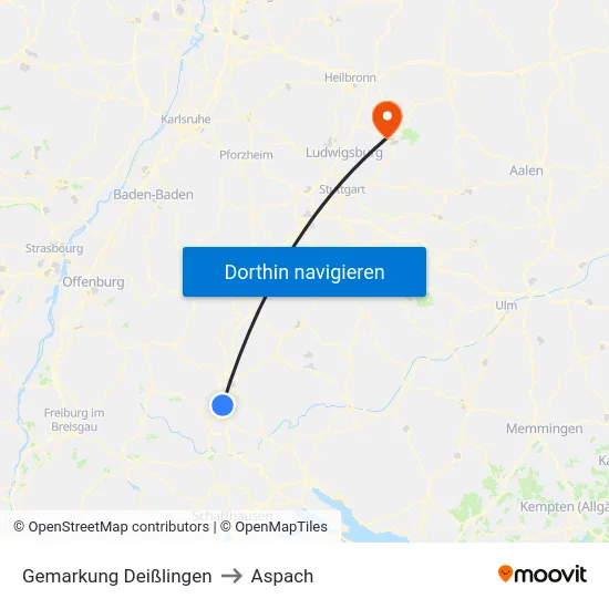 Gemarkung Deißlingen to Aspach map