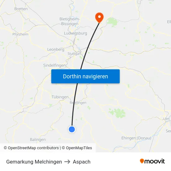 Gemarkung Melchingen to Aspach map