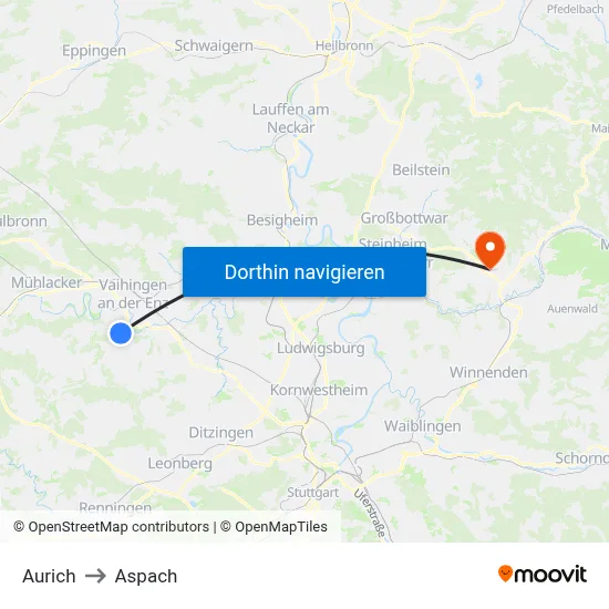 Aurich to Aspach map