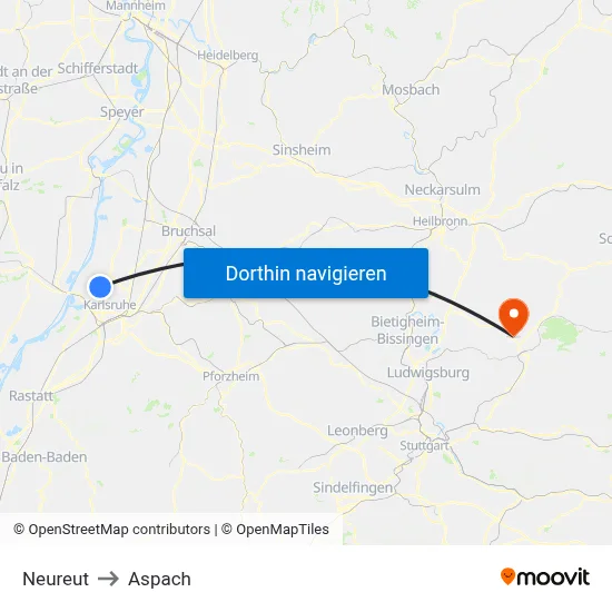 Neureut to Aspach map
