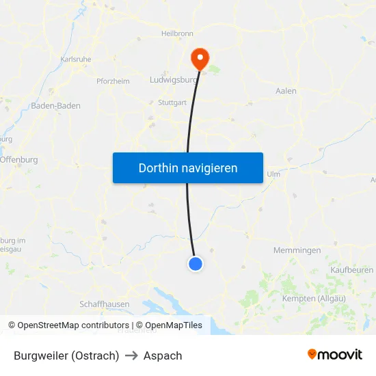 Burgweiler (Ostrach) to Aspach map