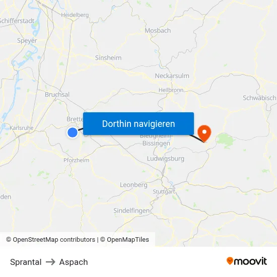 Sprantal to Aspach map