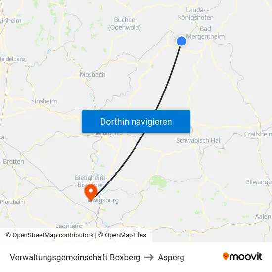Verwaltungsgemeinschaft Boxberg to Asperg map