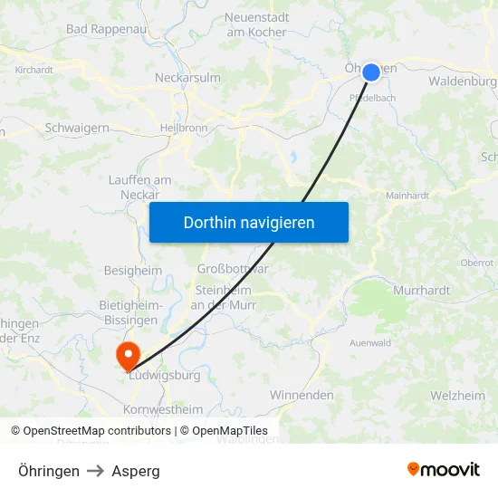 Öhringen to Asperg map