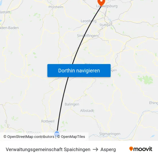Verwaltungsgemeinschaft Spaichingen to Asperg map