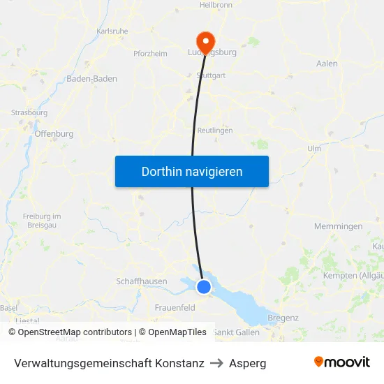 Verwaltungsgemeinschaft Konstanz to Asperg map