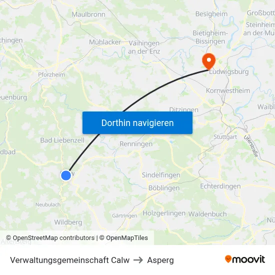 Verwaltungsgemeinschaft Calw to Asperg map