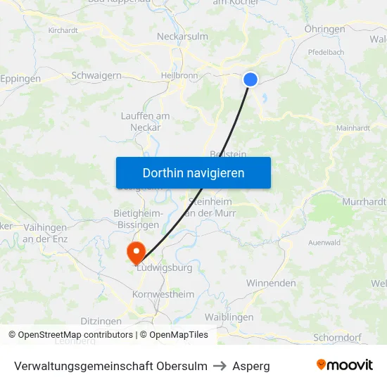 Verwaltungsgemeinschaft Obersulm to Asperg map