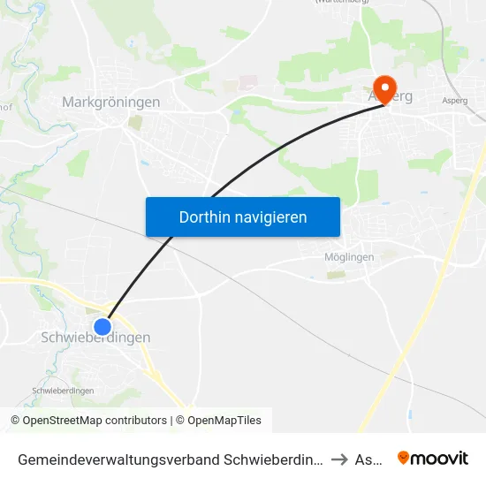 Gemeindeverwaltungsverband Schwieberdingen-Hemmingen to Asperg map