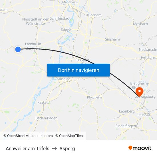 Annweiler am Trifels to Asperg map