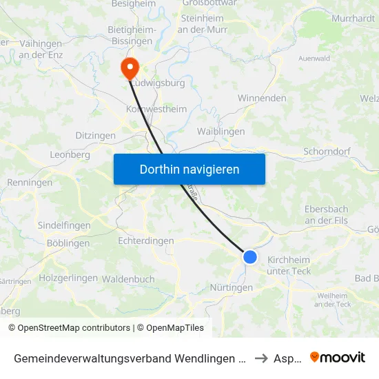 Gemeindeverwaltungsverband Wendlingen am Neckar to Asperg map