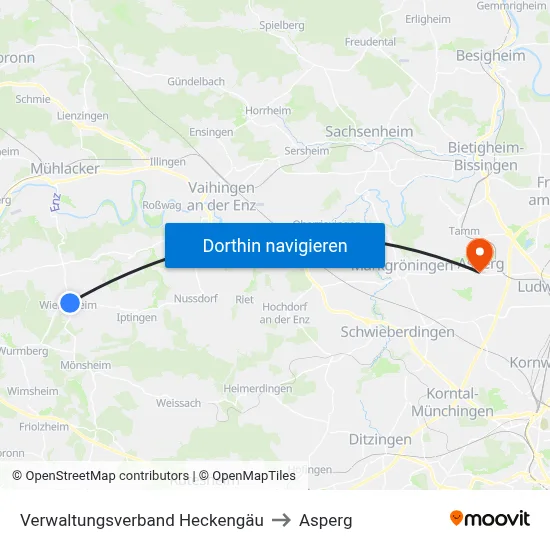 Verwaltungsverband Heckengäu to Asperg map