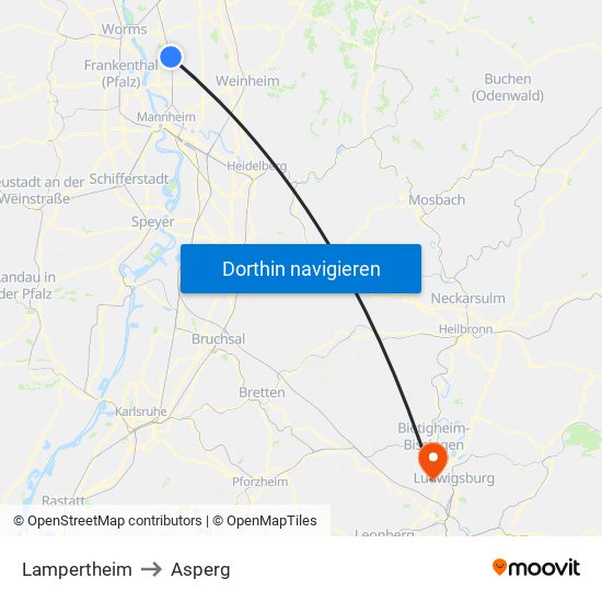 Lampertheim to Asperg map