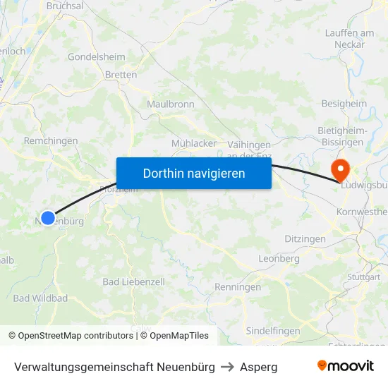 Verwaltungsgemeinschaft Neuenbürg to Asperg map