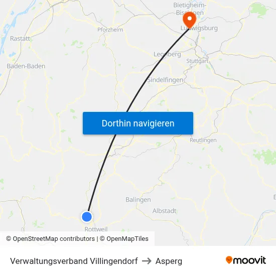 Verwaltungsverband Villingendorf to Asperg map