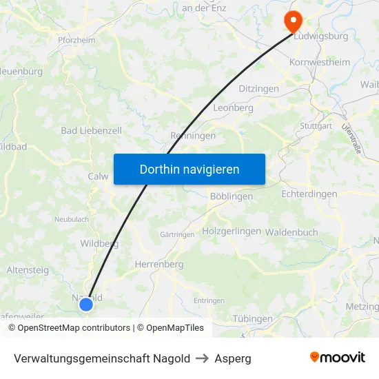 Verwaltungsgemeinschaft Nagold to Asperg map