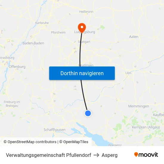 Verwaltungsgemeinschaft Pfullendorf to Asperg map