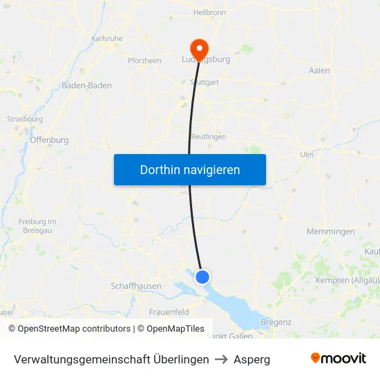 Verwaltungsgemeinschaft Überlingen to Asperg map